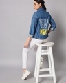 Shop Women's Blue Hotter Than Hell Typography Denim Jacket-Full