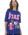 Shop Women's Blue I'm Fine Graphic Printed Oversized T-shirt-Front