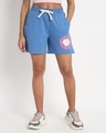 Shop Women's Blue Keep Pushing Typography Relaxed Fit Shorts-Front