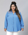 Shop Women's Blue Lace Detailed Plus Size Shirt-Front