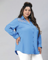 Shop Women's Blue Lace Detailed Plus Size Shirt-Design