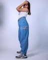 Shop Women's Blue Laser Cut Baggy Oversized Jeans-Full