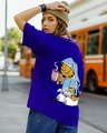 Shop Women's Blue Lazy Garfield Graphic Printed Oversized T-shirt-Front