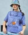 Shop Women's Blue Leviosa Graphic Printed Oversized Acid Wash T-Shirt-Front