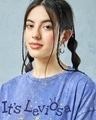 Shop Women's Blue Leviosa Graphic Printed Oversized Acid Wash T-Shirt