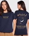 Shop Women's Blue Manifest Your Life Graphic Printed Boyfriend T-shirt-Front