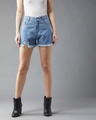Shop Women's Blue Mid Rise Relaxed Fit Shorts-Front