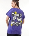 Shop Women's Blue Money is the Motive Graphic Printed Boyfriend Acid Wash T-shirt-Front
