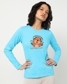 Shop Women's Blue Music Makes Me Happy Bear Graphic Printed Slim Fit T-shirt-Front