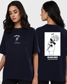 Shop Women's Blue No Bad Vibes Graphic Printed Oversized T-shirt-Front