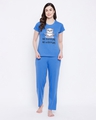 Shop Women's Blue No Hurries No Worries Graphic Printed Cotton T-shirt & Pyjamas Set-Front