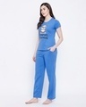 Shop Women's Blue No Hurries No Worries Graphic Printed Cotton T-shirt & Pyjamas Set-Full