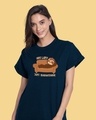 Shop Women's Blue Not Lazy Graphic Printed Boyfriend T-shirt-Front