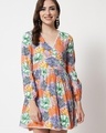 Shop Women's Blue & Orange All Over Floral Printed Dress-Front