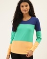 Shop Women's Blue & Orange Color Block T-shirt-Front