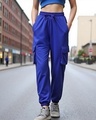 Shop Women's Blue Oversized Cargo Joggers-Front