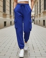 Shop Women's Blue Oversized Cargo Joggers-Front