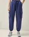 Shop Women's Blue Oversized Cargo Joggers-Front