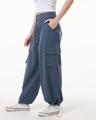 Shop Women's Blue Oversized Cargo Parachute Pants-Design