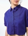 Shop Women's Blue Oversized Crop Cotton Linen Shirt