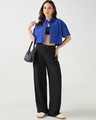 Shop Women's Blue Oversized Crop Cotton Linen Shirt