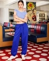Shop Women's Blue Oversized Joggers-Front