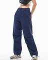 Shop Women's Blue Oversized Parachute Pants-Front