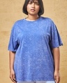 Shop Women's Blue Oversized Plus Size Acid Wash T-shirt-Front
