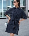 Shop Women's Blue Oversized Shirt Dress-Front