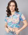 Shop Women's Blue & Peach All Over Paisley Printed Short Top-Front