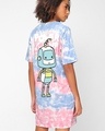 Shop Women's Blue & Pink Power Up Graphic Printed Oversized T-Shirt Dress-Front