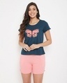 Shop Women's Blue & Pink Printed Regular Fit Top & Shorts Set-Front