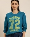Shop Women's Blue Pitsburg Typography Oversized T-shirt-Front