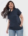 Shop Women's Blue Plus Size Hoodie T-shirt-Front