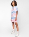Shop Women's Blue & Pink Power Up Graphic Printed Oversized T-Shirt Dress-Design