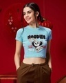 Shop Women's Blue Powered By Noodles Graphic Printed Slim Fit Short Top-Design