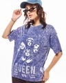 Shop Women's Blue Queen Graphic Printed Oversized Acid Wash T-shirt-Front