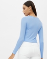 Shop Women's Blue Rayon Ribbed V-neck Long Sleeve Top-Design