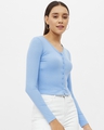 Shop Women's Blue Rayon Ribbed V-neck Long Sleeve Top-Full