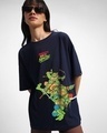 Shop Women's Blue Ready Set Ninja Graphic Printed Oversized T-shirt-Front