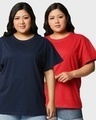 Shop Pack of 2 Women's Blue & Red Plus Size Boyfriend T-shirt-Front