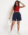 Shop Women's Navy Blue Relaxed Fit Cargo Boxy Shorts