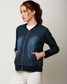Shop Women's Blue Relaxed Fit Denim Bomber Jacket-Design