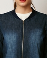 Shop Women's Blue Relaxed Fit Denim Bomber Jacket-Full