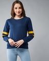 Shop Women's Blue Relaxed Fit East SideStriped Sleeve Sweatshirt-Front