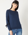 Shop Women's Blue Relaxed Fit Hug More Love More Twill Sleeve Sweatshirt-Front