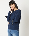 Shop Women's Blue Relaxed Fit Hug More Love More Twill Sleeve Sweatshirt-Design