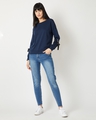 Shop Women's Blue Relaxed Fit Hug More Love More Twill Sleeve Sweatshirt