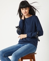 Shop Women's Blue Relaxed Fit Hug More Love More Twill Sleeve Sweatshirt