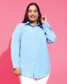 Shop Women's Blue Relaxed Fit Plus Size Shirt-Front